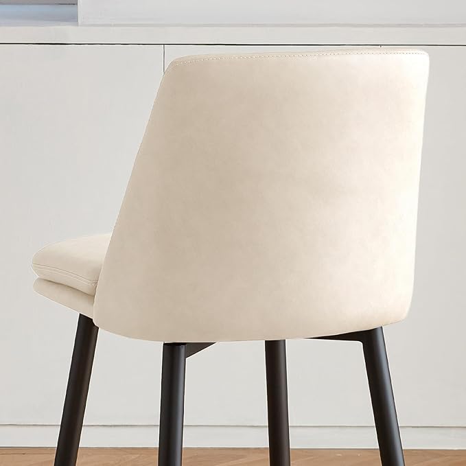 Beige Counter Height Bar Stools Set of 2, 26 Inch Seat Height with Back and Metal Legs, 360° Swivel Upholstered Faux Leather Swivel Bar Stools