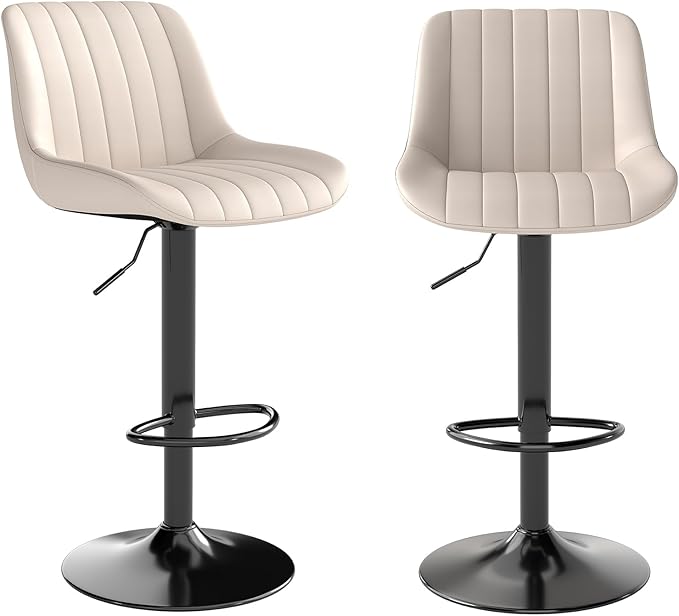 Youhauchair Bar Stools Set of 2, Swivel Counter Height Barstools with Back, Adjustable PU Leather Bar Chairs, Modern Armless Kitchen Island Stool, Beige