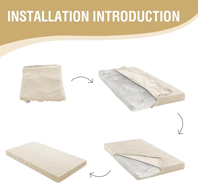 H.VERSAILTEX Twin Size Armless Futon Mattress Covers for Traditional Japanese Futon Mattress Soft Chenille Couch Slipcovers Floor Mats Sofa Protector Zippered Sleeper Sofa Cover,Beige