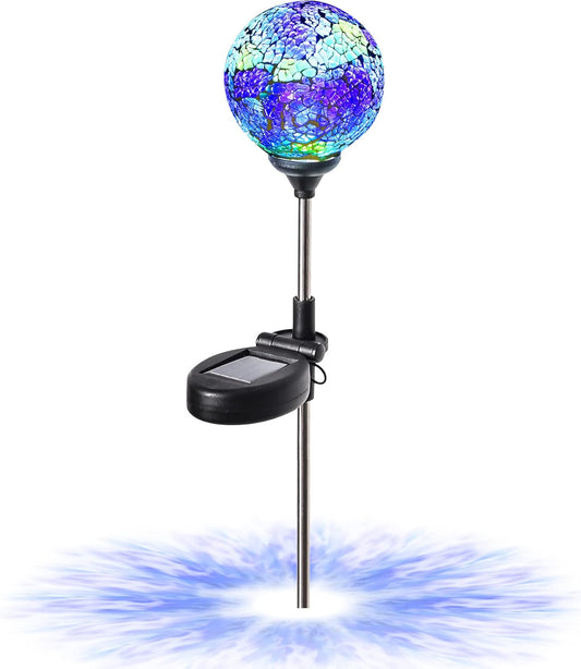 WNP Outdoor Mosaic Solar Light Stake Decor for Garden Waterproof,Color Glow Solar Powered Led Light Decorative Outdoor Landscape Blue Glass Ball Solar Absorb Birhtday Gift Lights for Mom Yard,Path