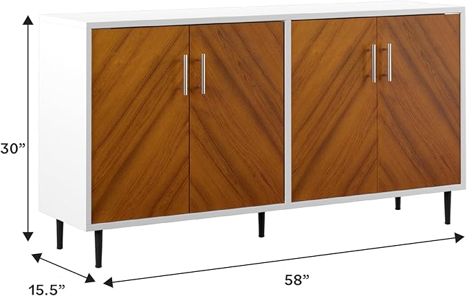 Walker Edison Fehr Modern 4 Door Bookmatch Buffet, 58 Inch, White