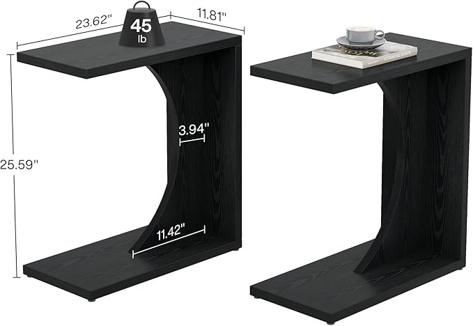 Tribesigns C-Shaped End Table for Couch, Sofa Side Table, C Table for Small Space, Living Room, Bedroom (2, Black)