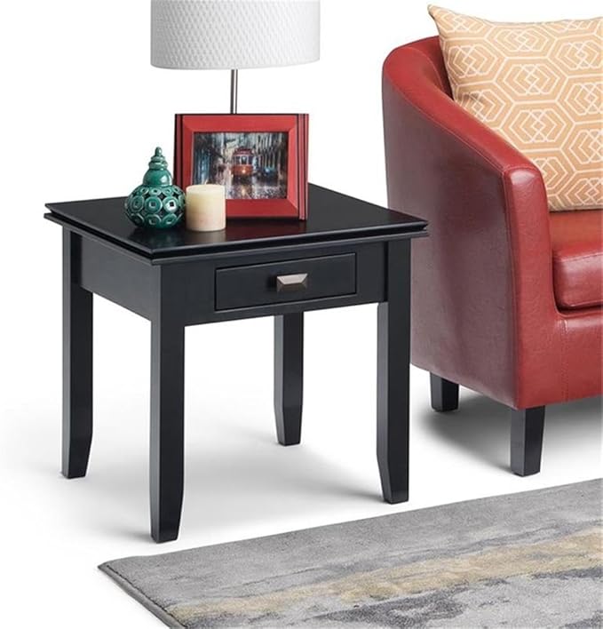 SIMPLIHOME Artisan SOLID WOOD 21 inch Wide Square Transitional End Side Table in Black for the Living Room and Bedroom