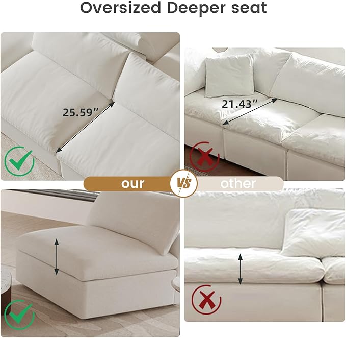 WJShome Cloud Modular Sectional Sofa Couch,Oversized Down Filled 3-Seater Minimalist Sofa,118.02inch Convertible Couch Deep Seat for Modern Living Room, Cover Removable & Washable
