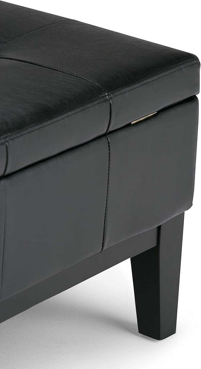 SIMPLIHOME Dover 36 inch Wide Contemporary Square Coffee Table Storage Ottoman in Midnight Black Vegan Faux Leather, Assembled, For the Living Room and Bedroom