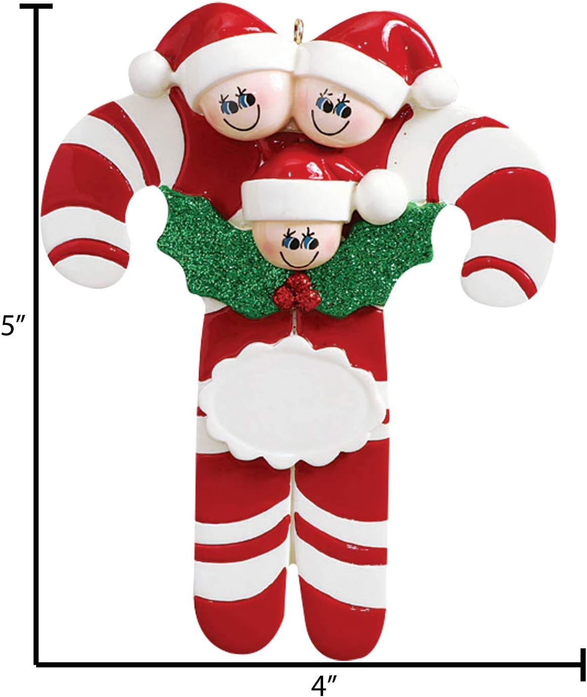 Candy Cane Family of 3 Ornament 2025 Personalized Family Christmas Ornaments 2025 | Holiday Keepsake Holly Berries Personalized Tree Ornaments for Grandchildren, Siblings & Grandkids of Three Ornament