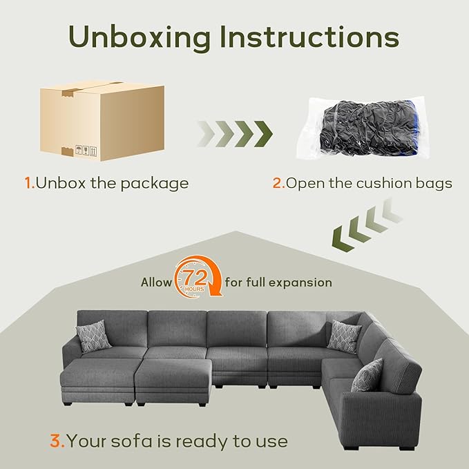 Wanderwell Oversized Modular Sectional Sofa, 6-Seater U Shaped Couches with Movable Ottoman,Corduroy Sectional Couch with Wide and Deep Seats Suitable for Living Room,Bedroom,Apartment (Grey, 2+3+OT)