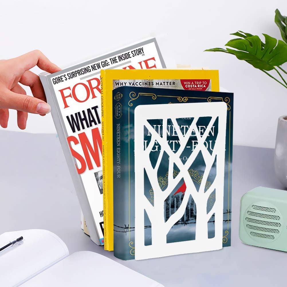Book Ends, Bookends, Bookends for Shelves, Bookend, Book Ends for Heavy Books, White Metal Book Shelf Holder Home Decorative, Book Stoppers for Shelves, Bookend Supports 2 Pair