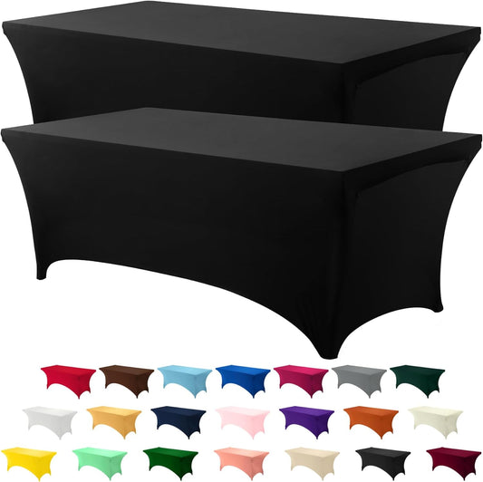 Utopia Kitchen 5FT Spandex Tablecloth [2 Pack, Black] 200 GSM Stretch, Fitted, Washable and Wrinkle Resistant Table Cloth Rectangle Cover for Trade Shows, Wedding, Parties [60Lx30Wx30H Inch]