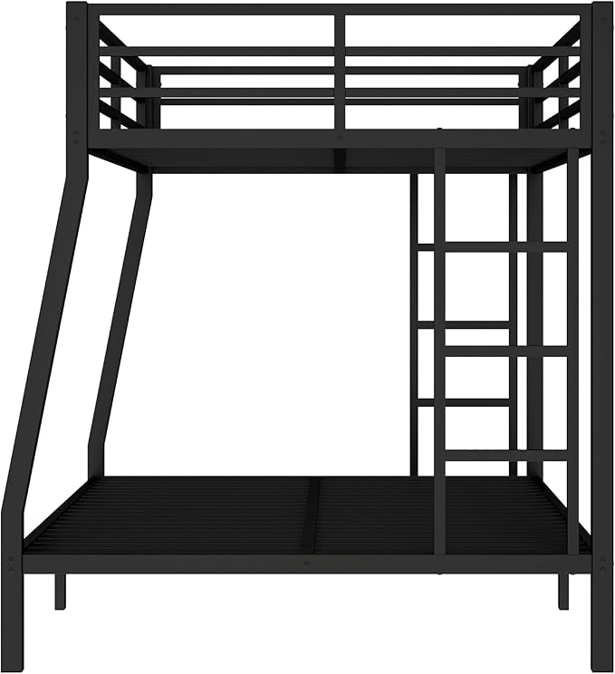 Higher Quality & Stronger Heavy Duty Steel Black Bunk Bed Full XL Over Queen Size Bunkbed, Thickened More Stable Safer Metal Bunk Queen Bed (Easier to Assemble) (Full XL Over Queen)