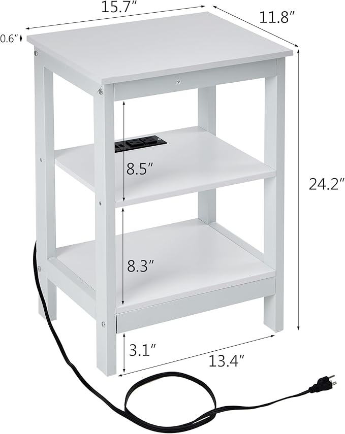 VECELO Modern Nightstands with Charging Station,Side End Table Night Stand with Storage Shelf for Small Spaces, Bedroom,Living Room