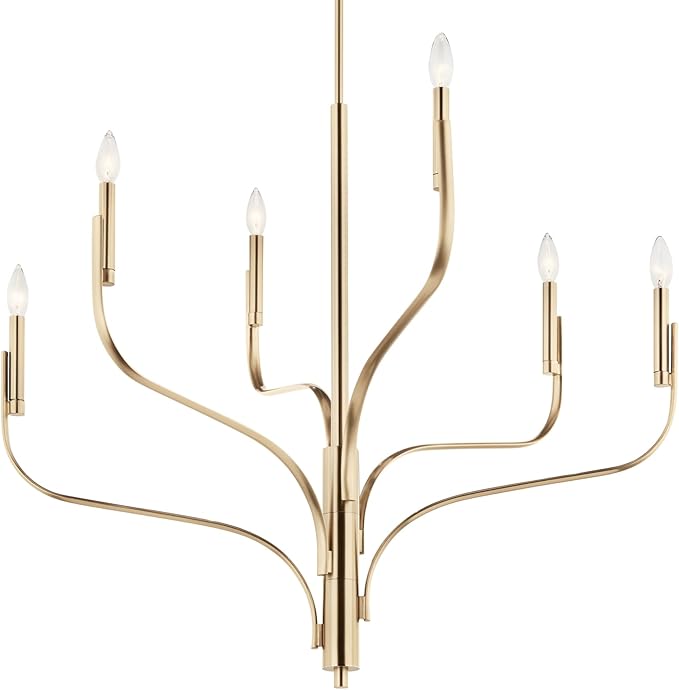 KICHLER Livadia 6-Light Chandelier, Soft Modern-Light in Champagne Bronze, for Foyer, Great Room, or Vaulted Dining or Bedroom (33" x 36.25"), 52673CPZ