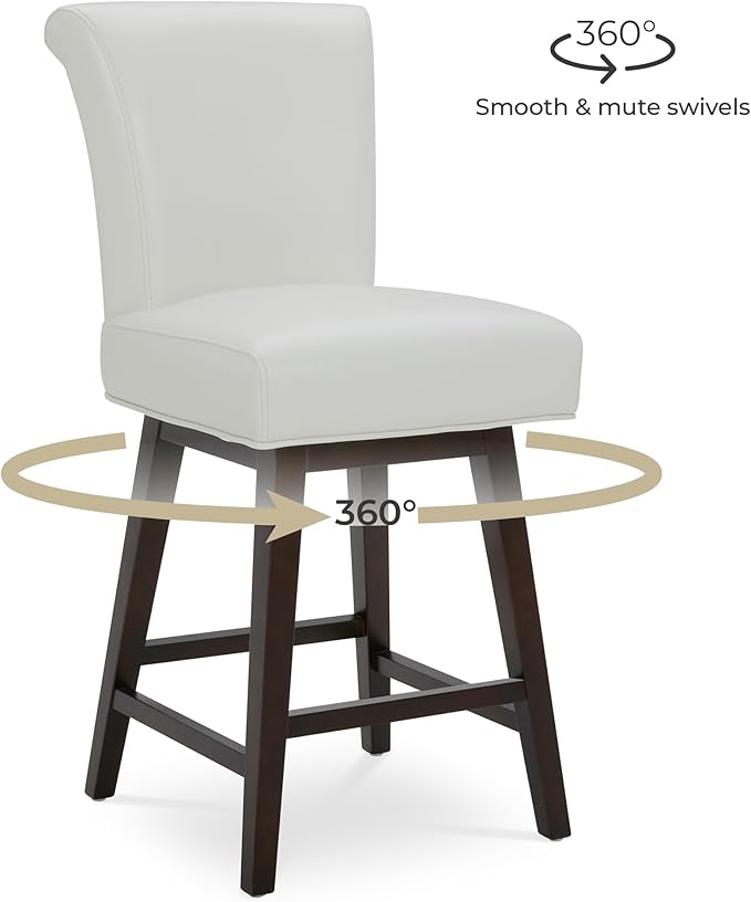 CHITA 26 Inch Counter Height Swivel Bar Stools Set of 4, FSC Certified Modern Upholstered Faux Leather Swivel Barstool Chair with Back, White