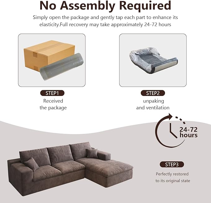 107'' L-Shaped Modern Modular Sectional Cloud Couch, 4-Seat Chenille Deep-Seat Sofa with Pillow for Living Room, Bedroom, Apartment, Camel