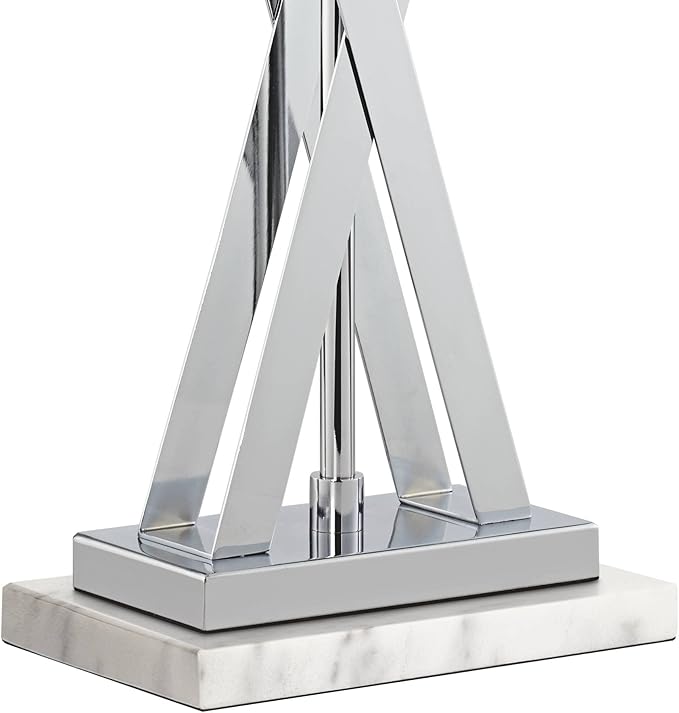 Possini Euro Design Proxima Modern Table Lamp with White Marble Riser 28" Tall Chrome Silver Metal Double Rectangular Shades Decor for Bedroom Living Room Nightstand Bedside Office Kids Room