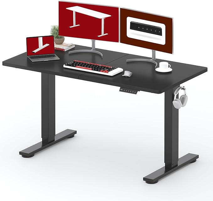 SANODESK Standing Desk Height Adjustable Electric Stand up Desk 55x24 Inches Sit Stand Home Office with Splice Board, Black Frame/Black Top