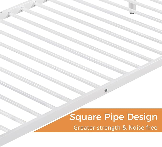 Merax Metal Bunk Bed, Bunk Bed with Ladder and high Guardrail, Able to Split, Under Bed Storage Space, Noise Free, Twin Over Twin Size, White