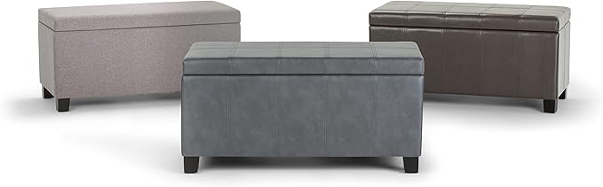 SIMPLIHOME Dover Storage Ottoman Bench - 36 inch Wide Upholstered Linen Look Fabric Rectangular Lift-Top Ottoman in Cloud Grey, Contemporary Bench for Living Room with Safety Hinges