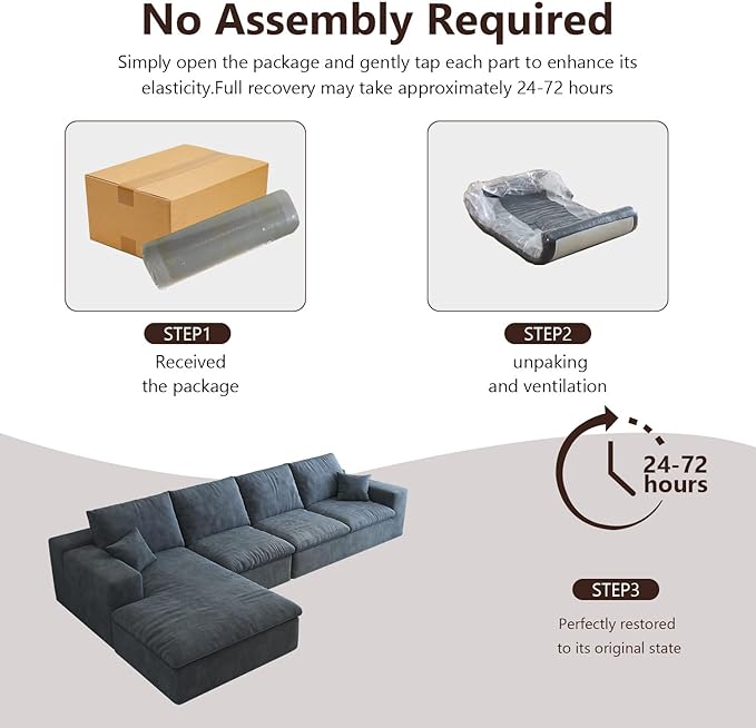 136.6'' L-Shaped Modern Modular Sectional Cloud Couch, 4-Seat Chenille Deep-Seat Sofa with Pillow for Living Room, Bedroom, Apartment, Ocean Blue