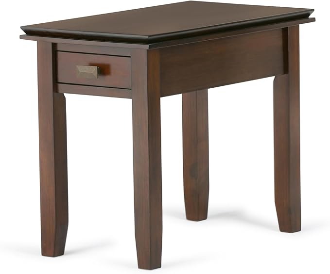 SIMPLIHOME Artisan SOLID WOOD 14 inch Wide Rectangle Transitional Narrow End Side Table in Russet Brown for the Living Room and Bedroom