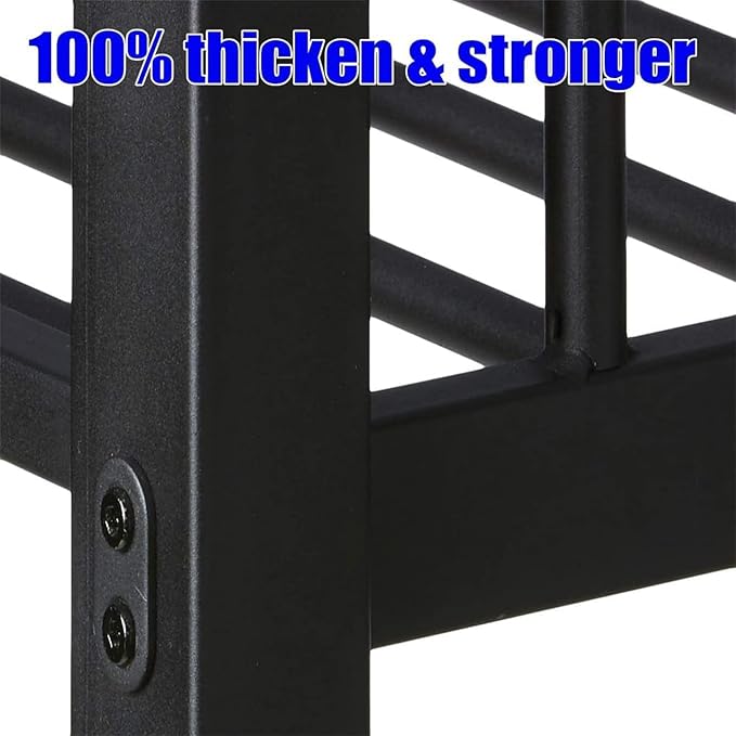 Higher Quality & Stronger Heavy Duty Steel Black Bunk Bed Queen Over Queen Size Bunkbed, Thickened More Stable Safer Metal Bunk Bed (Easier to Assemble)