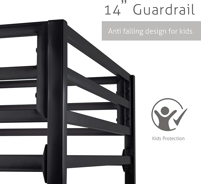 SHA CERLIN Loft Bunk Bed Twin Over Twin Size with Ladder and Guardrail,Heavy Duty Metal Slats Support No Box Spring Needed Small Space Saving Furniture for Bedroom Dorm,Black