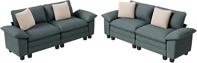 PHI VILLA Cloud Modular Couches Sets, 2 Pieces Sectional Loveseat Sofa Set, 4-Seater Comfy Couch for Living Room Apartment, Chenille Fabric, Dark Cyan