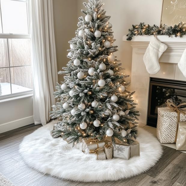 AISENO 36 Inch Christmas Tree Plush Skirt Decoration for Merry Christmas Party Faux Fur Christmas Tree Skirt Decorations
