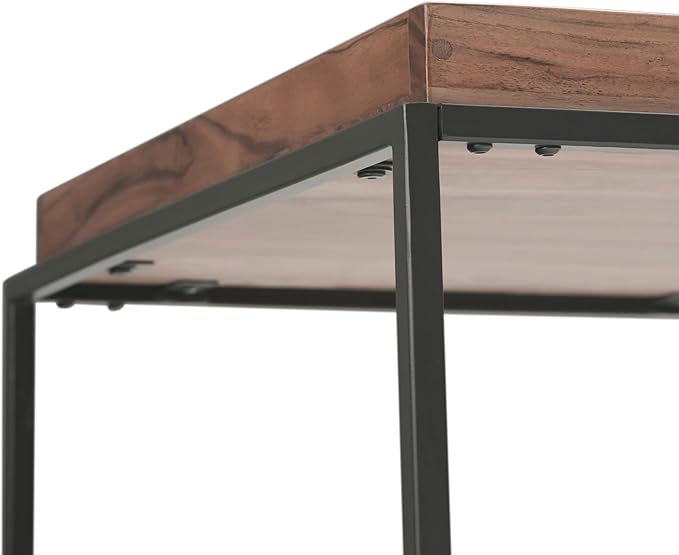SIMPLIHOME Carter Coffee Table - 47 inch Wide Solid Acacia Wood Industrial Tray Top Cocktail Table in Natural Acacia, Stylish Living Room Table with Fixed Tray Shelf and Metal Base