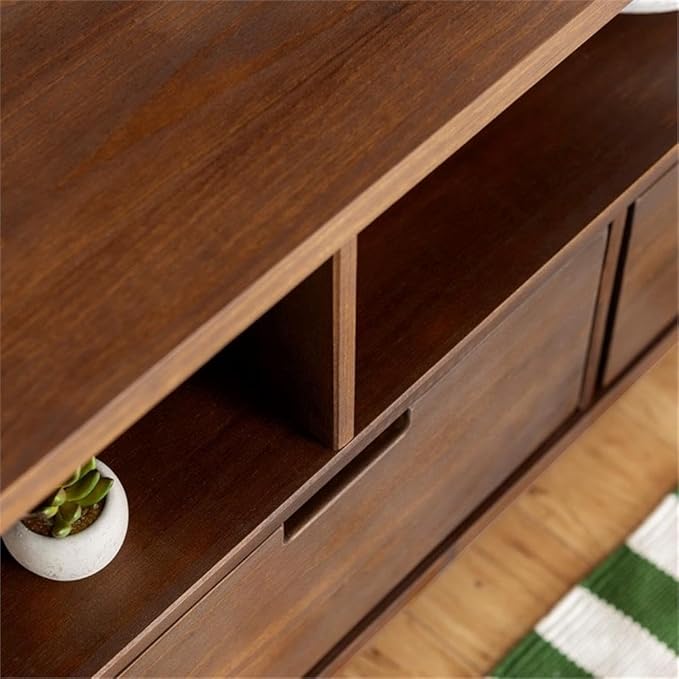 Walker Edison 3-Drawer Mid Century Modern Wood TV Stand for TV's up to 65" Flat Screen Cabinet Door Living Room Storage Entertainment Center, 58 Inch, Walnut