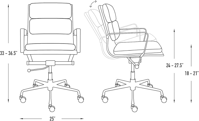 Laura Davidson Furniture SOHO II Padded Management Office Chair - Mid Back Desk Chair with Arm Rest, Swivel & Cushion Availability, Made of Faux Leather, Black, Computer Chair