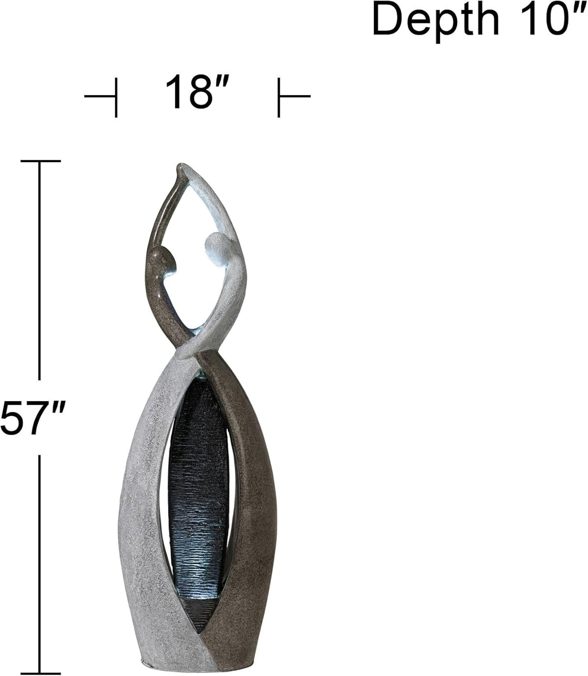 Dancing Couple 57" High Large Modern Indoor Outdoor Decor Faux Stone Floor Fountain with Light LED Standing Waterfall Tall Water Feature for Outside Garden Patio Yard Backyard Porch - John Timberland