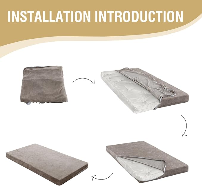 H.VERSAILTEX Full Size Armless Futon Mattress Covers for Traditional Japanese Futon Mattress Soft Chenille Couch Slipcovers Floor Mats Sofa Protector Zippered Sleeper Sofa Cover,Taupe