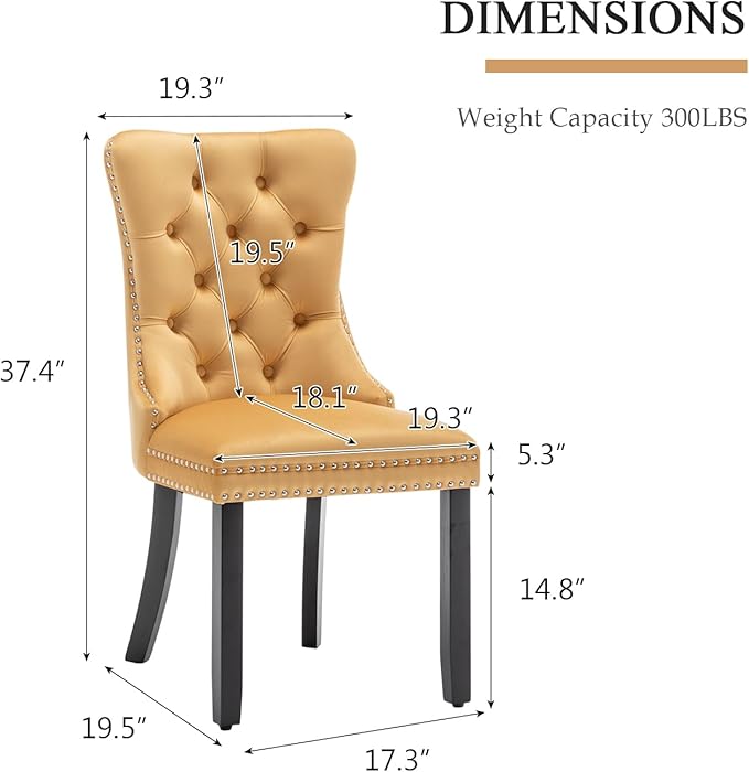 Velvet Dining Chairs Set of 6, Tufted Dining Room Chairs with Nailhead Ring Pull Trim, Upholstered Dining Chairs with Solid Wood Legs for Kitchen Dining Room (Gold)