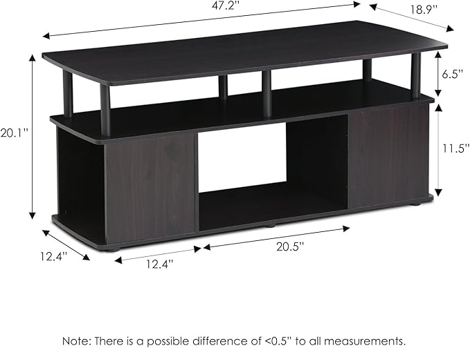Furinno Jaya Coffee Table, Rectangle Modern Coffee Table with Open Shelf, Side Table with Side Storage, for Living Room, Bedroom, Home Office, Black