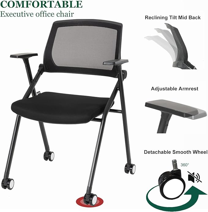 8 Pack Executive Office Chairs with Caster Adjustable Armrest Ergonomic Mid-Back Breathable Mesh Foldable Conference Reception Chair Set for Home School Waiting Room