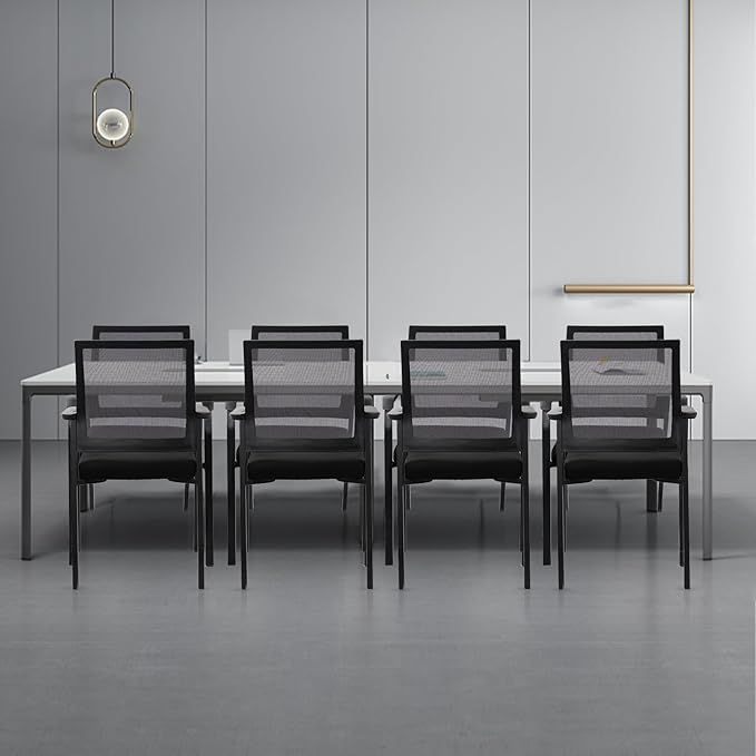 Ergonomic Mesh Guest Chair – No Wheels, Lumbar Support Design, Thick Cushion & Padded Arms – for Office Reception, School, Church Waiting Rooms, Lobby – Black 2PK