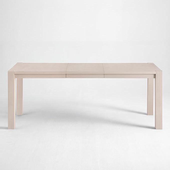 60"-80" Extendable Dining Table, Modern Rectangular Wood Kitchen Table, Farmhouse Expandable Dinner Table, Traditional Large Extension Meeting Desk for Dining Room, Living Room, Off-White