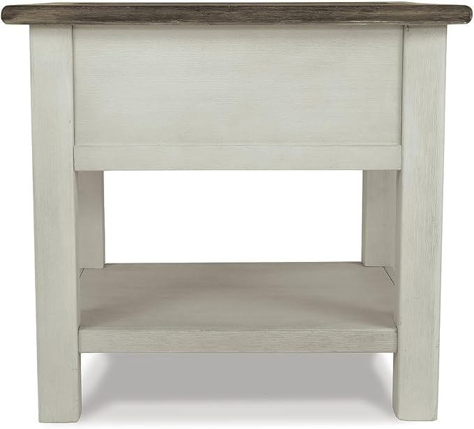 Signature Design by Ashley Bolanburg Farmhouse Rectangular End Table, Plank Style Top, Drawer, Wood, 24" W x 27" D x 25" H, 2-tone Finish, Antique Cream