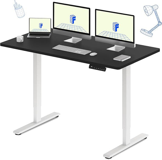 FLEXISPOT E3 Dual Motor Electric Standing Desk 60x24 Inch Whole-Piece Board Height Adjustable Electric Sit Stand Desk (White Frame + Black Desktop, 2 Packages)