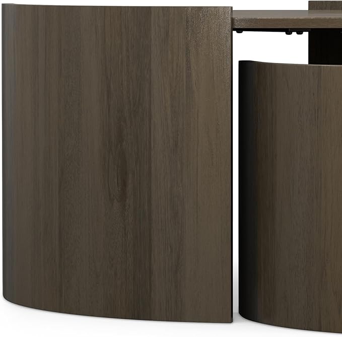 SIMPLIHOME Robin 2-Piece Nesting Coffee Table Set - 32 and 23 inch Wide Solid Mango Wood Round Living Room Tables in Ash Grey, Modern Space-Saving Center Table Set with Curved Legs, Assembled