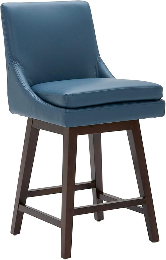 CHITA Counter Height Swivel Barstool, FSC Certified Upholstered Bar Stool, 26.8" H Seat Height, PU Leather in Dark Blue