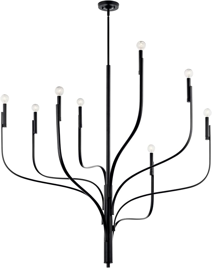KICHLER Livadia 8-Light Chandelier, Soft Modern-Light in Black, for Foyer, Great Room, or Vaulted Dining or Bedroom (47.75" x 47.75"), 52675BK