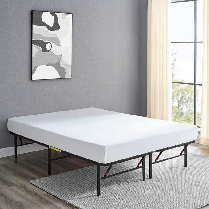 Amazon Basics Bed Frame with Storage, Foldable Metal Platform, Sturdy Steel, No Box Spring Needed, 14 inches High, Tool-Free Setup, King Size, Black