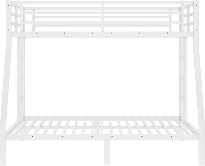 Bellemave Twin Over Full Bunk Bed for Teens, Twin Over Full Bunk Bed Frame with 2 Side Ladder and Full Length Guardrail, Easy Assemble Bunkbeds, Noise Reduced, Mattress Not Included, White