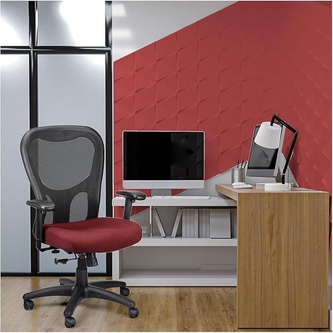 Tempur-Pedic TP9000C Mesh Swivel Task Chair with Tempur Material, Cooling Gel Layer, Adjustable Armrests, and Lumbar Support, Burgundy