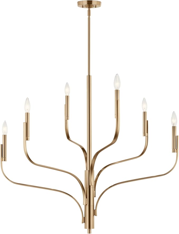 KICHLER Livadia 6-Light Chandelier, Soft Modern-Light in Champagne Bronze, for Foyer, Great Room, or Vaulted Dining or Bedroom (33" x 36.25"), 52673CPZ
