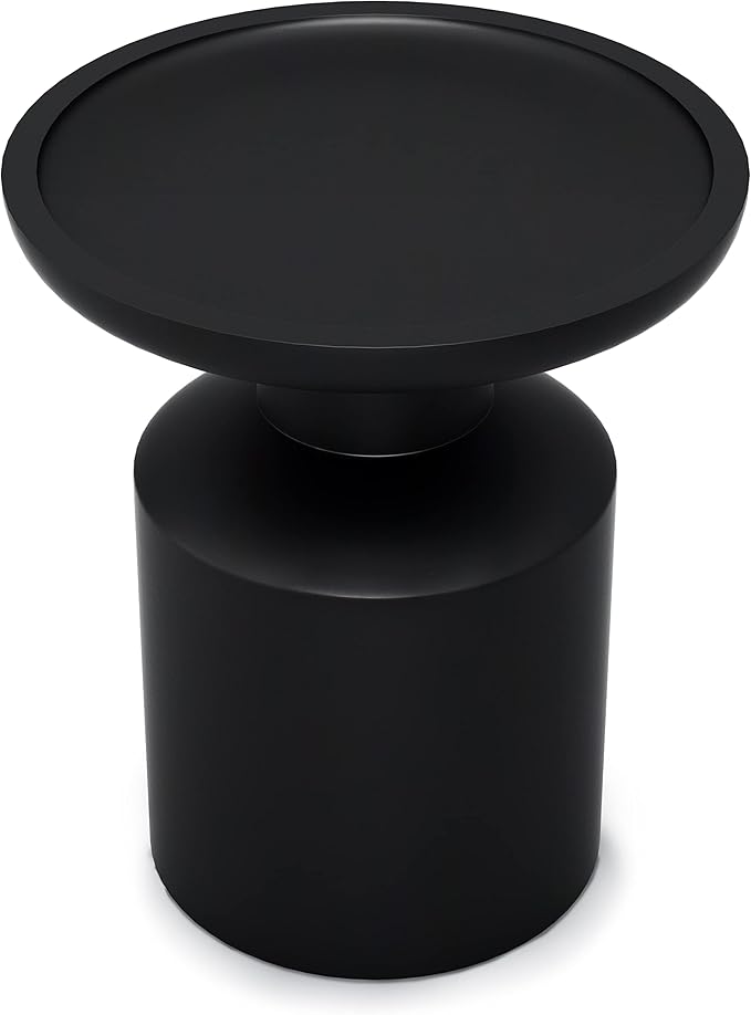 SIMPLIHOME Haynes End Table - 16 inch Wide Solid Mango Wood Round Accent Table with Sculptural Pedestal Base in Black, Boho Nightstand or Lamp Stand for Living Room or Bedroom, Assembled