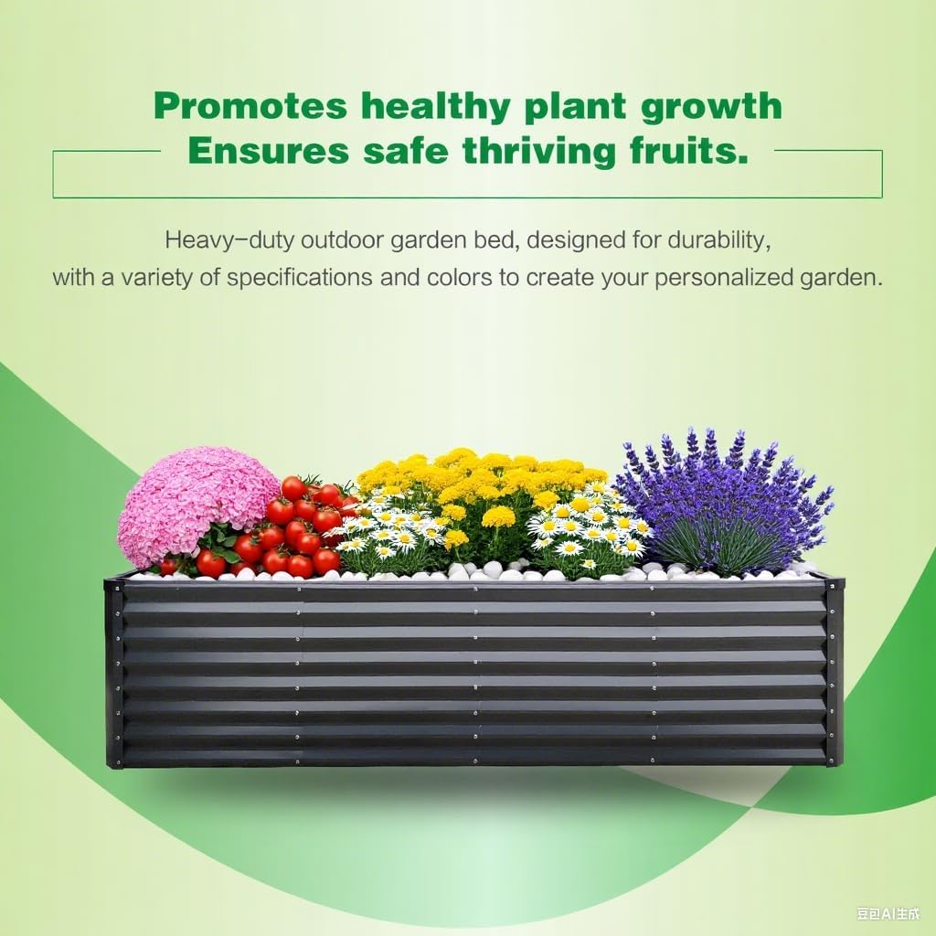 GARDMAX 6x3x1FT Raised Garden Bed Kit, Metal Planter Boxes Outdoor with Easy Assembly, Large Garden Bed for Vegetables, Fruits, Flower, Herbs Rectangle Dark Grey