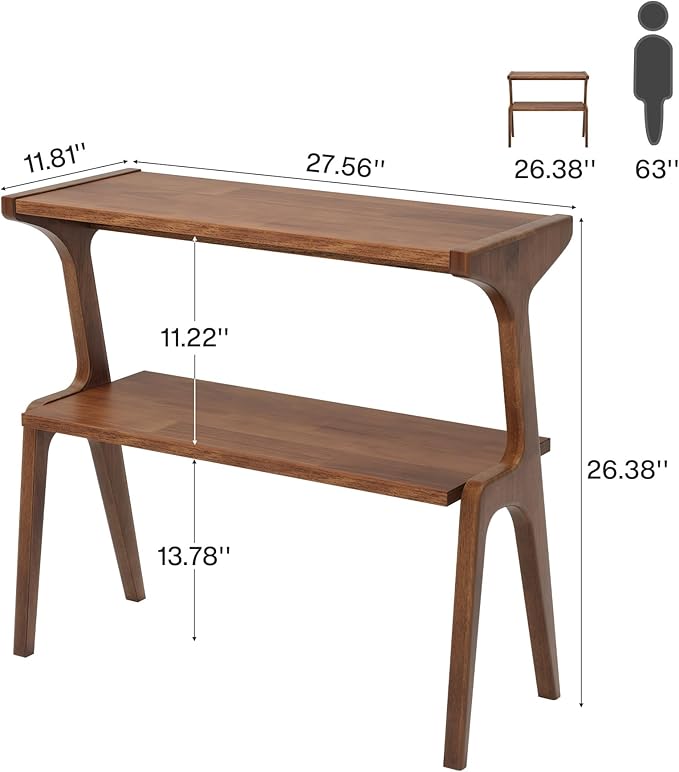 Tribesigns Set of 2 Solid Wood End Table, 2-Tier Farmhouse Couch Side Table, Rustic Tall Sofa Side Table with Storage Shelf for Living Room, Skinny Bedside Table, Nightstand for Bedroom, Rustic Brown